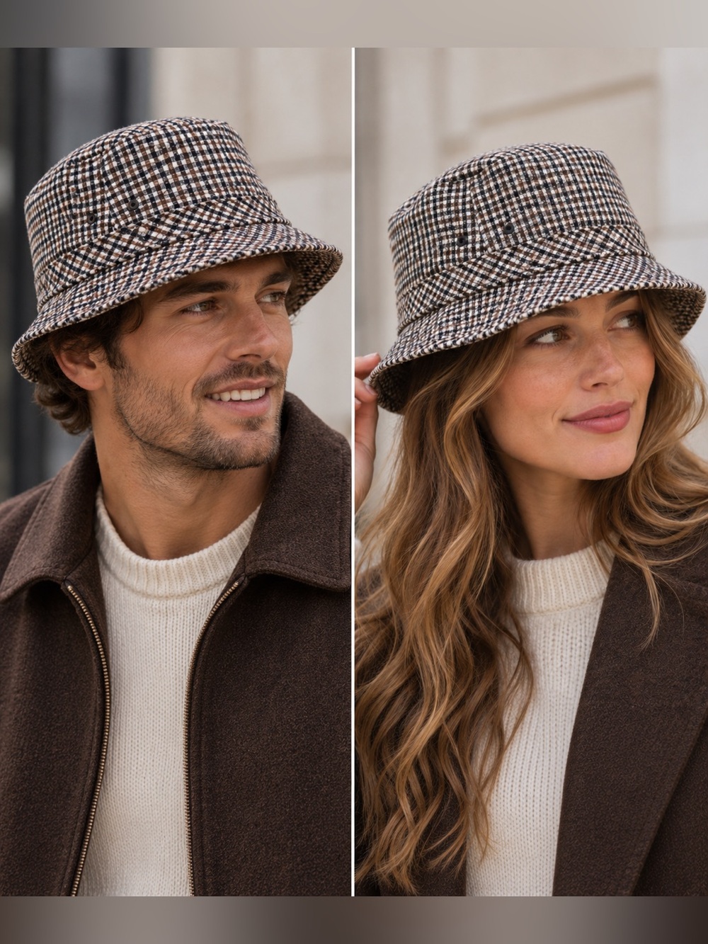 J. Crew Wool Bucket Hat Heritage Classic Preppy Gingham Black Brown Cream S/M